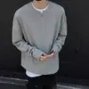 Camiseta de Manga Larga de Color Sólido tipo Waffle con Media Cremallera Estilo Americano para Hombre, Sudadera Cleanfit para Primavera y Otoño, Camiseta Base Holgada