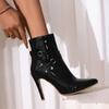 Botines Cortos de Charol Transfronterizos 34-50 Talla Grande Botas para Mujer Punta Fina Tacones de Aguja Zapatos para Mujer 2026 Nuevas Botas de Piel para Mujer
