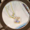 Colar pingente princesa quadrado com diamante rosa, anel de quatro garras losango, brincos com pedras coloridas e zircônia cúbica rosa, temperamento de luxo leve, feminino