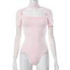 Top Camiseta de Verano Nuevo para Mujer Europea y Americana, Color Sólido, Cuello Halter, Cuello Alto, Manga Corta, Hueco, Jompon para Mujer