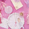 Plato de Papel Rayado Rosa para Niña Plato de Cena Vaso de Papel Servilleta Vajilla Cuerda para Globos Juego de Banderines Decoración para Fiesta de Cumpleaños