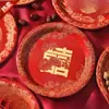 Platos de Papel Desechables Festivos para Bodas, Banquetes de Boda, Platos para Dulces y Frutas Secas, Platos Rojos para Cena de Compromiso y Boda