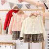 Conjunto de Cardigan Suéter Duas Peças Infantil Estilo Outono 2024 Casaco para Bebê Menina Terno para Meninas Estilo Pequeno Chanel