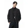 Chaqueta de mezclilla estilo americano con cuello mao y tapeta diagonal para hombre, marca de moda, corte holgado, prenda exterior casual y elegante para primavera y otoño