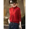 Cárdigan de punto de lana para mujer, color liso, holgado, elegante, de manga larga, para otoño e invierno, con cuello alto de volantes