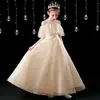 Nuevo vestido largo elegante de verano para niñas Vestido de princesa verano infantil de alta gama champán actuación de piano
