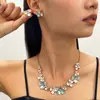 Estilo Dulce Pintura en Spray Flor Pendientes de Botón Collar Cadena para Clavícula de Lujo Ligero Nicho Temperamento de Alta Clase Conjunto de Joyería Versátil Venta al por Mayor