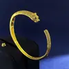 Pulsera de Cabeza de Leopardo Europea y Americana Transfronteriza Moda de Pareja Exagerada de Gama Alta para Hombres y Mujeres Pulsera Abierta Incrustada de Diamantes de Guepardo