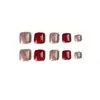 Parches rojos de lentejuelas de color sólido para uñas cortas de los pies con purpurina dorada, piezas de manicura para uñas de los pies estilo ins