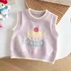 Chaleco de punto estilo lindo para niñas, chaleco suéter de pastel de dibujos animados para bebé para primavera y otoño, chaleco elegante, suave y amigable con la piel