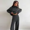 Conjunto de suéter de gola alta feminino transfronteiriço, estilo europeu e americano, novo outono e inverno, folgado, casual, malha grossa, conjunto de calças compridas e calças de perna larga