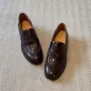 Mocasines slip-on retro para mujer, zapatos planos de tacón grueso, zapatos de cuero estilo británico, mocasines