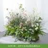 Arte Floral de Três Caracteres, Combinação de Paisagismo com Planta Verde Artificial, Decoração de Paisagem com Flores Artificiais, Vitrine de Arte Floral, Decoração de Pátio