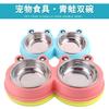 Tazón de acero inoxidable para mascotas, utensilios de alimentación de plástico, dos en uno, extraíble y lavable, cuenco para perros, caricatura, a prueba de humedad, boca flotante, doble tazón, para gato y perro