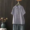 Colección de Verano 2026: Camisa de Manga Corta Holgada con Estampado Artístico, Cuello en V y Media Botonadura para Mujer