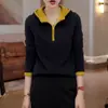 Moletom com Capuz e Zíper Parcial Color Block Fashion para Mulheres, Outono Plus Size, Petite Modelador Térmico de Lã Moletom Top