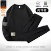 Conjunto Esportivo Outono e Inverno Masculino Veludo Engrossado Gola Redonda Moletom Conjunto de Duas Peças Meia-Idade Casual Esportivo Solto