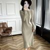 Nuevo vestido de lana de estilo nacional chino de otoño e invierno para mujer, elegante cheongsam de otoño e invierno con cuello vertical y falda larga de cachemira.