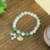 Pulseira Original de Jade Tianshan com Contas Feitas à Mão de Garra de Gato Queimada em Carvão, Pulseira de Contas Redondas, Pulseira de Pedra de Jade Tipo Gelo DIY