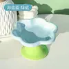 Cuenco de cerámica para gato con diseño floral en colores macarrón, anti-barbilla negra, protector de cuello, cuenco de alimentación inclinado, cuenco de agua para mascotas de alta estética