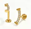 Brincos de Flor em Aço Inoxidável com Zircônia, Tarraxas Banhadas a Ouro com Rosca Interna 0.9 Acessórios de Joias para Piercing