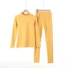 Novo Conjunto de Roupa Íntima Térmica de Cor Sólida Feminino Macio Elástico Gola Semi-alta Veludo Dupla Face Roupas Quentes de Outono e Calças de Outono