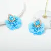 Pendientes de Malla con Flor de Pedrería para Oreja, de Moda Europea y Americana, Transfronterizos, Simétricos en Forma de Corazón, Exagerados, Grandes, para Mujeres Elegantes