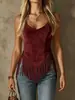 Moda Nueva Transfronteriza Camisola Vaquera Occidental de Gamuza Sin Mangas Cuello en V Corte Ajustado Favorecedor Top de Felpa de Gamuza
