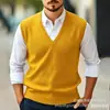 Colete Tricotado Masculino Gola V Outono Inverno Casual de Negócios Sem Mangas Suéter Colete Pulôver Cardigan Canelado Fornecimento Transfronteiriço