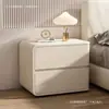 Mesa de cabeceira estilo creme, luxo leve, tamanho pequeno, madeira maciça e couro, quarto de alto padrão, sem necessidade de instalação, armário de armazenamento minimalista