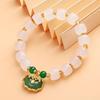 Pulseira de Jade Branco Imitação com Incrustação Geométrica, Versátil Cadeado Branco da Longevidade para Mulheres, Pulseira de Presente de Joia Yiwu de Estilo Étnico