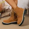 Botas de Motociclista de Invierno con Cremallera Lateral Talla Grande Estilo Europeo Americano Británico 2025 Punta Redonda Cremallera Botines Cortos Nuevo Llegada para Mujer Comercio Exterior Adelgazantes En Stock