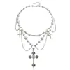 Cadena de Suéter de Perlas al por Mayor Cadena Cruzada Transfronteriza Europea y Americana Collar Punk Multicapa Lujo Ligero Nicho Cadena para Clavícula para Mujeres