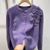 Nuevo Suéter Redondo de Punto Floral Tridimensional para Mujer Otoño 2026, Cárdigan, Abrigo de Principios de Otoño, Top Grueso de Alta Gama