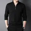 Sudadera Nueva para Hombre Primavera y Otoño 2024, Sencilla Casual de Corte Holgado, Cuello Semi Alto, Cremallera, Color Sólido, Camiseta Básica de Manga Larga para Hombre