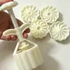 Molde de bolo de lua original 75g com padrão floral de crisântemo, ferramenta de panificação de molde de bolo de lua de pele de pêssego e pele de neve antiaderente de prensagem manual