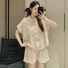 Pijama de Algodón Nube para Mujer, Estilo Verano con Copas en el Pecho, Short de Dibujos Animados Dulces de Manga Corta, Ropa de Casa Holgada para Chica que se Puede Usar Afuera