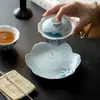 Bandeja de té de cerámica pintada a mano en azul y blanco, posavasos, platillo para gaiwan, bandeja para té seco, plato de frutas, plato para bocadillos de té