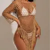 Aliexpress Nova Moda Comércio Exterior Transfronteiriço Feminino Vazado Franja Saída de Praia Manga Longa Saída de Praia