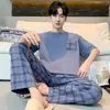 Pijama Masculino Verão Algodão Manga Curta Calça Curta 2025 Novo Roupa de Verão Jovem terno