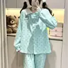 Estampa de bolinhas verde menta, estilo minimalista, conjunto de pijama infantil com tema de coelho, de manga comprida e perna comprida, adequado para primavera e outono, roupa casual para ficar em casa