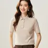 Suéter de punto fino de hilo Yangzi calibre 18 100% lana para mujer, cuello polo, simple, para commuting, otoño e invierno, top de punto de lana de manga corta