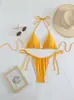 2024 Nuevo Traje de Baño Sexy Europeo y Americano para Mujer Bikini de Color Sólido con Tiras de Triángulo