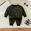 Roupas Infantis Transfronteiriças Primavera e Outono Novo Estilo Meninos e Meninas Bebê Conjunto Infantil Moletom Estampa de Leopardo Manga Longa Conjunto de Duas Peças Tendência