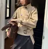 Chaqueta de lluvia corta ultra, de cuello alto, talla grande, con botones de doble botonadura