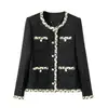 Outono e Inverno Luxo Leve Preto Clássico Estilo Chanel Tweed de Alta Qualidade Versátil Top