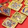 Tangka estilo Xizang Mahakala de Seis Brazos Colgante de Dios Negro de la Riqueza Semi-Pintado a Mano con Adornos Dorados Collar de Xizang Caja Gawu Fábrica de Origen