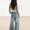 Jeans Vintage Azules Nostálgicos de Pierna Ancha para Mujer 2025 Nuevos de Cintura Alta Adelgazantes Versátiles Holgados Caídos Rectos de Pierna Larga