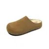 Pantuflas Gu Yun Estilo Coreano de Cuero Mate con Puntera para Mujer, Uso en Exteriores, Colección Otoño/Invierno 2026 Nuevo, Estilo Birkenstock, Medias Pantuflas para Personas Perezosas