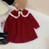 Vestido para Niñas 2026 Nuevo Estilo Rojo Moderno Estilo Coreano Lindo Cuello de Muñeca Bebé Otoño e Invierno Vestido Infantil